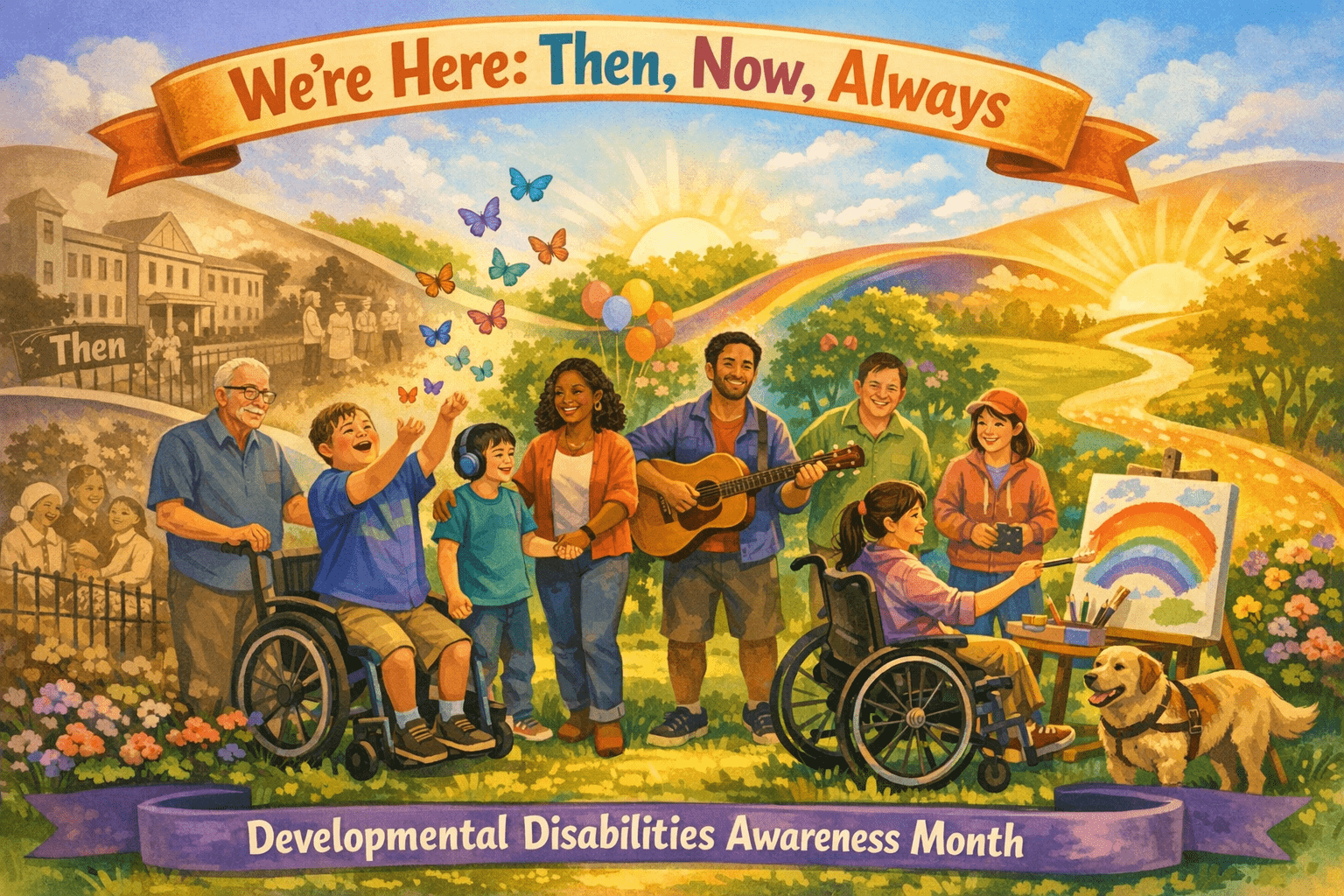 Developmental Disabilities Awareness Month (March): Focuses on recognizing the contributions of people with developmental disabilities and fostering inclusion.<br />
Theme 2026: "We're Here: Then, Now, Always".