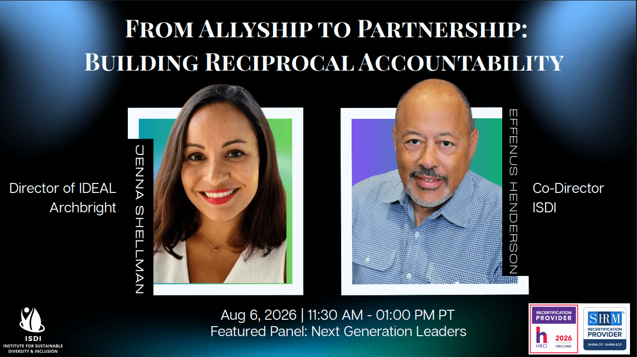 From Allyship to Partnership: Building Reciprocal Accountability event aug 5 with image of Effenus Henderson and Jenna Shellman speakers